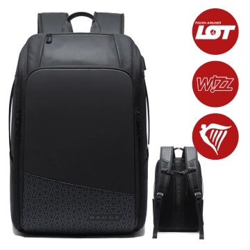 Plecak wodoodporny Bange na laptopa 15.6" miejski podróżny 49x31x18 cm powiększany do pracy samolotu męski damski z gniazdem USB Czarny