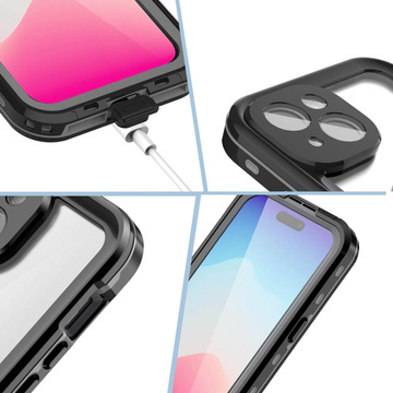 Etui do iPhone 15 Plus wodoodporne Mag Safe Case pancerne wodoszczelne obudowa czarno-szare