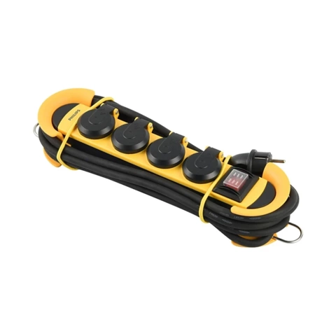 Philips Verlängerungskabel, 4-fach Steckdosenleiste, Werkstatt, 5m SPN5140YC