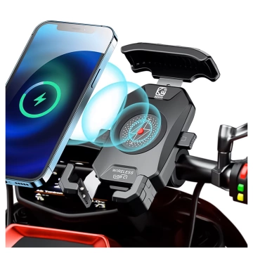 Uchwyt Motocyklowy na kierownicę KEWIG M14-A1 na telefon z ładowarką Qi + PD USB-C na motor quada skuter Czarny