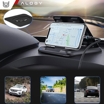 Uchwyt samochodowy na kokpit deskę do auta Alogy Carbon na telefon do 6.8 cali GPS Czarny + Organizer