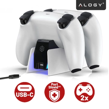 Podwójna stacja dokująca ładująca do kontrolera Pada do PlayStation 5 PS5 do 2 Padów Alogy Biała