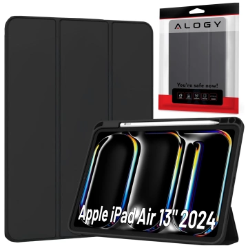 Etui ochronne z miejscem na rysik do Apple iPad Air 13" 2024/2025, iPad Pro 12.9" 2018-2022 Alogy Book Cover Case obudowa na tablet Czarne + Szkło