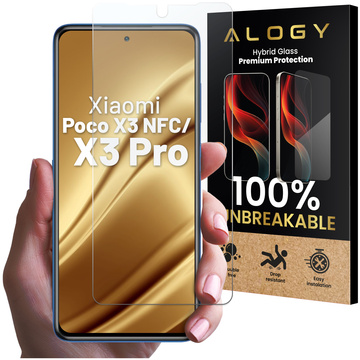 Szkło "NIETŁUKĄCE" hybrydowe do Xiaomi Poco X3 NFC / X3 Pro na ekran hybrydowe Alogy Flexi Glass 9H Case Friendly płaskie na ekran
