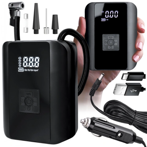 Pompka elektryczna rowerowa do roweru Bezprzewodowa Kompresor Samochodowy przenośny z latarką 150 PSI Alogy Czarna