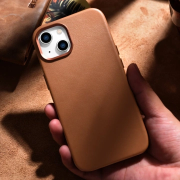iCarer Case Lederhülle für iPhone 14 Plus braun (kompatibel mit MagSafe)
