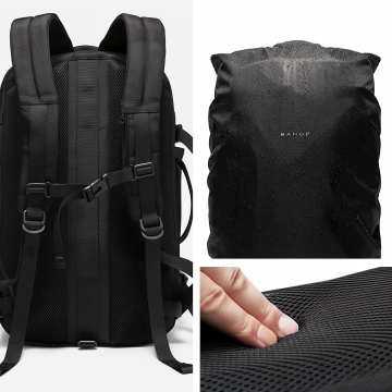 Plecak wodoodporny Bange na laptopa 15.6" miejski podróżny rozszerzalny 55 x 35 x 21-27 cm do samolotu męski damski + kłódka szyfr kompas zaczep na butelkę Czarny