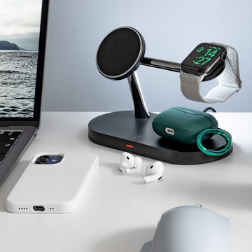 Ładowarka indukcyjna Qi Mag Safe 15W do iPhone Apple Watch AirPods bezprzewodowa 5w1 Stacja dokująca Czarna