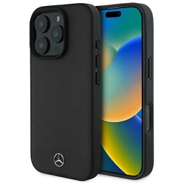 Etui Mercedes do iPhone 16 Pro Max 6.9" Czarne MagSafe Hardcase Textured And Plain Leather 