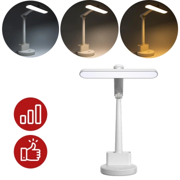 Lampka biurkowa LED nocna lampa USB na biurko dotykowa regulowana organizer i stojaki na telefon biała 