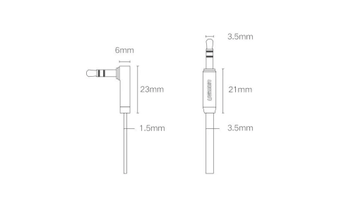 Kabel UGREEN płaski kątow przewód audio AUX 3,5 mm mini jack 0,5 m czarny (AV119 10596)