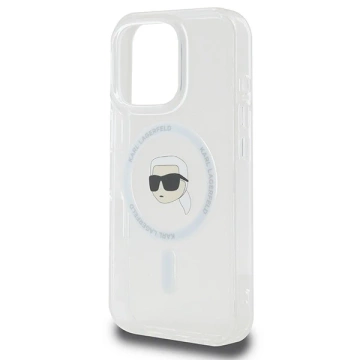 Karl Lagerfeld Hülle für iPhone 16 Pro Max 6,9" Weißes MagSafe Hardcase IML Metall Karl Head