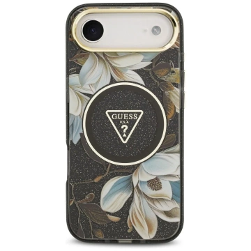 Etui Guess MagSafe do iPhone 17 Air IML Glitter Flowers Triangle Black