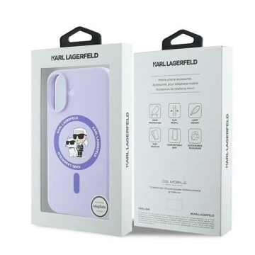 Etui Karl Lagerfeld do iPhone 16 6.1" Fioletowy MagSafe Hardcase Silicone Karl&Choupette Ring 