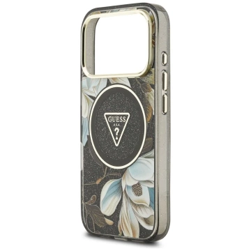 Etui Guess MagSafe do iPhone 17 Pro IML Glitter Flowers Triangle Black
