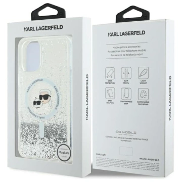 Etui Karl Lagerfeld do iPhone 16 6.1" Magsafe Hardcase Transparent Liquid Glitter Karl&Choupette Head 