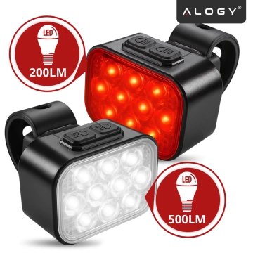 Lampka rowerowa LED 500 LM 200 LM Alogy DuoRide™ Lights 20 LED Latarka na rower wodoodporne światło światełko na przód i tył przednia tylna 2 zestaw