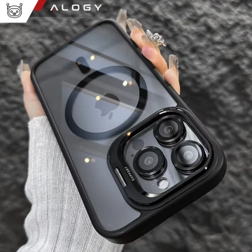 Etui hybrydowe ochronne do Apple iPhone 16 Pro Alogy KickStand Hybrid Case z podpórką do MagSafe Czarne + szkło hartowane