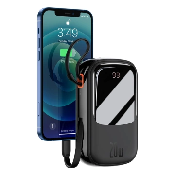 Powerbank mit Schnellladefunktion Baseus Qpow Digital Display 20000mAh 20W QC/PD/SCP/FCP mit integriertem Lightning-Kabel schwarz