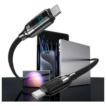 USAMS USB-C-auf-USB-C-Kabel 1,2 m, 100 W, Digitalanzeige, Schwarz