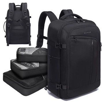 Bange Wasserdichter Rucksack für Laptops bis 17 Zoll, 47 x 29 x 17 cm, für Stadtreisen, Arbeit und Flugreisen, für Damen und Herren, mit 3 Fächern, Schwarz
