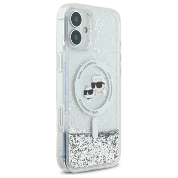 Etui Karl Lagerfeld do iPhone 16 6.1" Magsafe Hardcase Transparent Liquid Glitter Karl&Choupette Head 