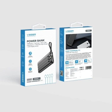 Powerbank Externer Akku VEGER C10 – 10.000 mAh (Micro Typ C Lightning 8-polig) schwarz (W1116)
