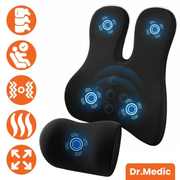 2-in-1-Autokissen mit Massage- und Heizfunktion – ergonomische Unterstützung für Nacken, Rücken und Lendenwirbelsäule, elektrisches Massagegerät mit Vibrationen für Fahrer und Beifahrer – Dr.Medic RelaxTherapyHeat™