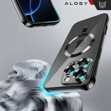 Etui MagSafe Case do Apple iPhone 16 Pro Alogy Glamour Luxury Ring obudowa czarno-przezroczyste + szkło hartowane