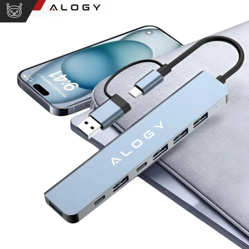 HUB-Splitter Alogy-Adapter für Computer-Laptop mit USB-C auf 3x USB-A 2.0 1x USB-A 3.0 Grau