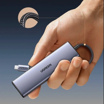 Ugreen CM498 USB-C HDMI VGA RJ45 Adapter USB-A SD PD 100W Hub 9in1 Grau