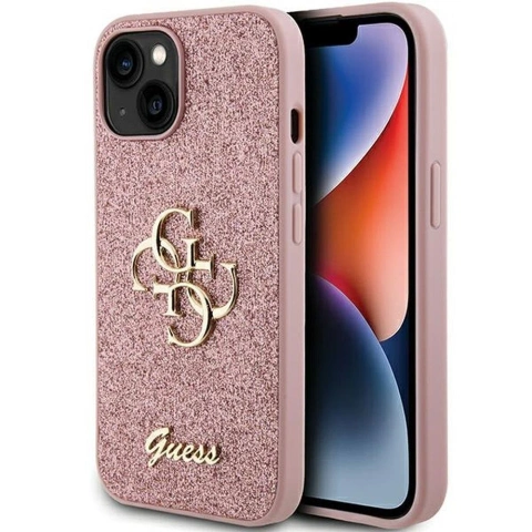 Original GUESS Hardcase GUHCP15SHG4SGP Hülle für iPhone 15 (Fixed Glitter Big 4G / Pink)