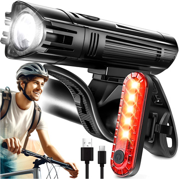 Lampka rowerowa 2w1 przód + tył wodoodporna IPX4 LED przednia tylna USB światło oświetlenie rowerowe zestaw lampek Alogy