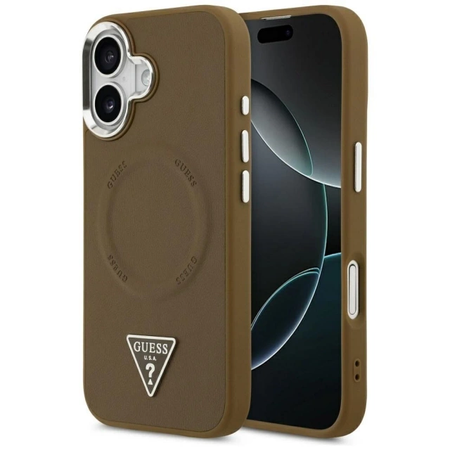 Etui Guess MagSafe do iPhone 17 Triangle Logo Brown