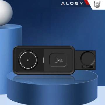 Kabelloses induktives Ladegerät Qi QC 3.0 3in1 Fast für Apple iPhone Airpods Watch Ladestation 15W schwarz