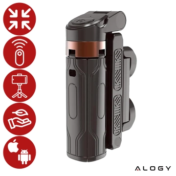 Selfie Stick Mini Tripod stabilny kompaktowy lekki Kijek do Selfie i Statyw Rozkładany 360° z Pilotem Bluetooth 10m, Stojak do Zdjęć i Nagrywania, Alogy FlexiShot™ Czarny