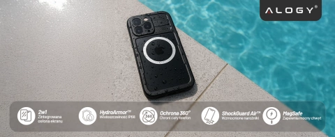 Etui Wodoodporne Alogy HydroArmor™ IP68 Case z przezroczystym tyłem Pancerna obudowa 360 do MagSafe do Apple iPhone 16 Pro Max