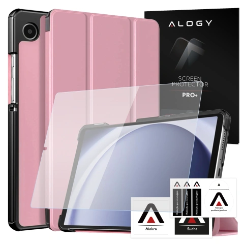 Etui do Samsung Galaxy Tab A9 2023 8.7" X110 / X115 obudowa na tablet Case Alogy Book Cover Różowe + Szkło