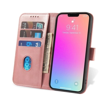 Etui na telefon Magnet Case do iPhone 13 Pro elegancki futerał etui pokrowiec z klapką i funkcją podstawki różowy