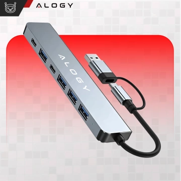 HUB-Splitter Alogy-Adapter für Computer-Laptop mit USB-C auf 3x USB-A 2.0 1x USB-A 3.0 Grau