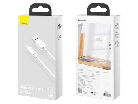 Kabel 1.5m Baseus przewód x2 USB - micro USB 2.1A White