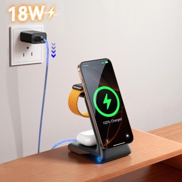 Ładowarka bezprzewodowa Joyroom 15W 3w1 stacja ładująca z MagSafe - czarna