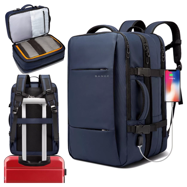 Bange wasserdichter Rucksack für 15,6-Zoll-Laptop, Stadtreisender, 45 x 30 x 16 cm, für Arbeit, Flugzeug, Herren, Damen, mit USB-Anschluss Schwarz