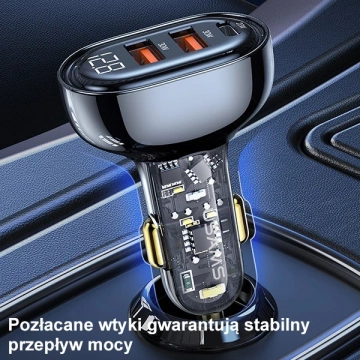 USAMS Ładowarka samochodowa 2xUSB+1xUSB-C 80W Fast Charge + kabel USB-C - USB-C  BXLACCTC01