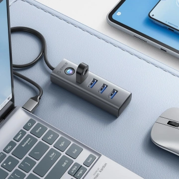 Hub USB 3.0 Orico PDD4U-U3 4x USB-A Plug&Play Aluminiowy Szary