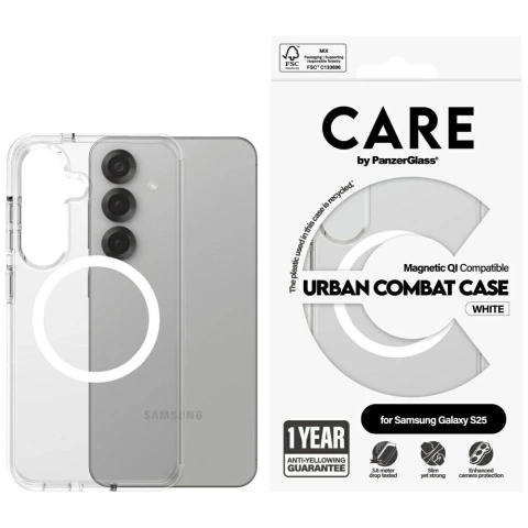 Etui do Samsung Galaxy S25 CARE by PanzerGlass Flagship Urban Combat White QI przezroczyste