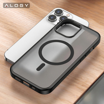 Etui matowe Alogy MagCase do MagSafe obudowa z pierścieniem magnetycznym do Apple iPhone 12/ 12 Pro Czarne + Szkło