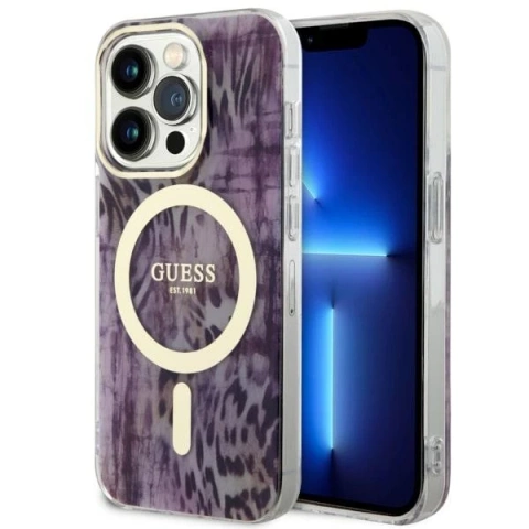 Guess GUHMP14XHLEOPWP Handyhülle für Apple iPhone 14 Pro Max 6,7" rosa/rosa Hardcase Leopard MagSafe