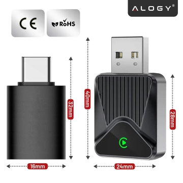 Adapter Bezprzewodowy Apple CarPlay i Android Auto do Auta, Plug & Play z Portem USB-A + Przejściówka USB-C, Szybkie Połączenie i Stabilna Transmisja, Alogy DriveLink™