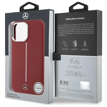 Mercedes-Hülle für iPhone 16 Pro Max 6,9 Zoll, rotes Hardcase, Silikon, weißer Streifen, MagSafe